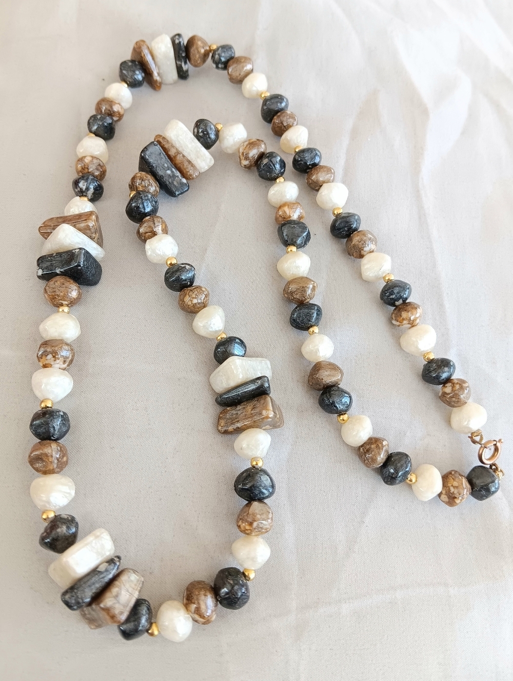 Multi-Stone Pearl Necklace in White, Brown & Black